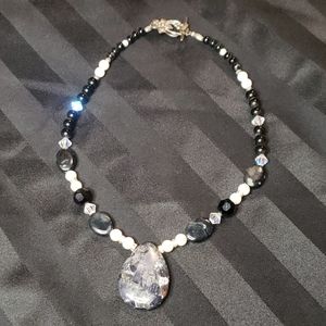 Black and white handmade beaded necklace